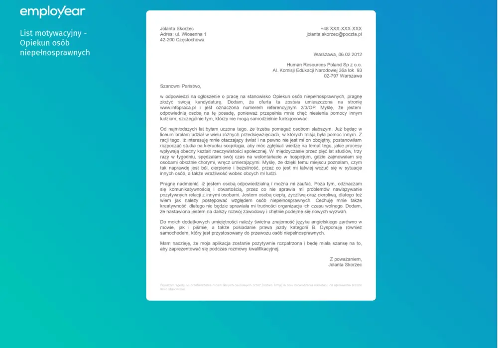 Jak napisać skuteczny list motywacyjny opiekuna osób niepełnosprawnych