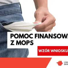Dłoń wyciąga pustą kieszeń dżinsów. Napis "Pomoc finansowa z MOPS".