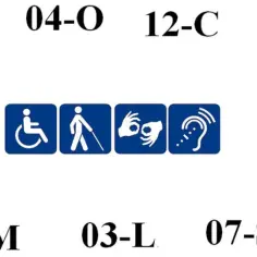 Symbole ułatwień dostępu: wózek, niewidomy, migowy, słuch. Wskazują na znaczny stopień niepełnosprawności przywileje.