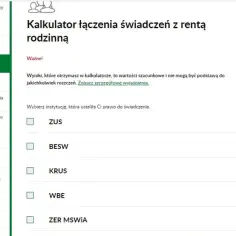 Kalkulator łączenia świadczeń z rentą rodzinną. Wybierz instytucję, aby dowiedzieć się, jak obliczyć rentę, przykłady.
