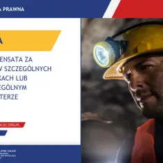 Górnik w kasku z latarką, symbol pracy w szczególnych warunkach. Informacje o rekompensacie i wykaz stanowisk pracy ZUS.
